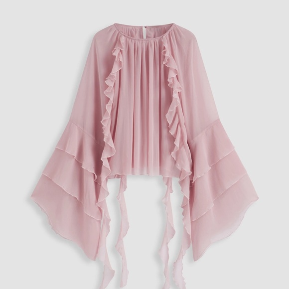 Pink Ruffled Chiffon Blouse - Picture 1 of 6